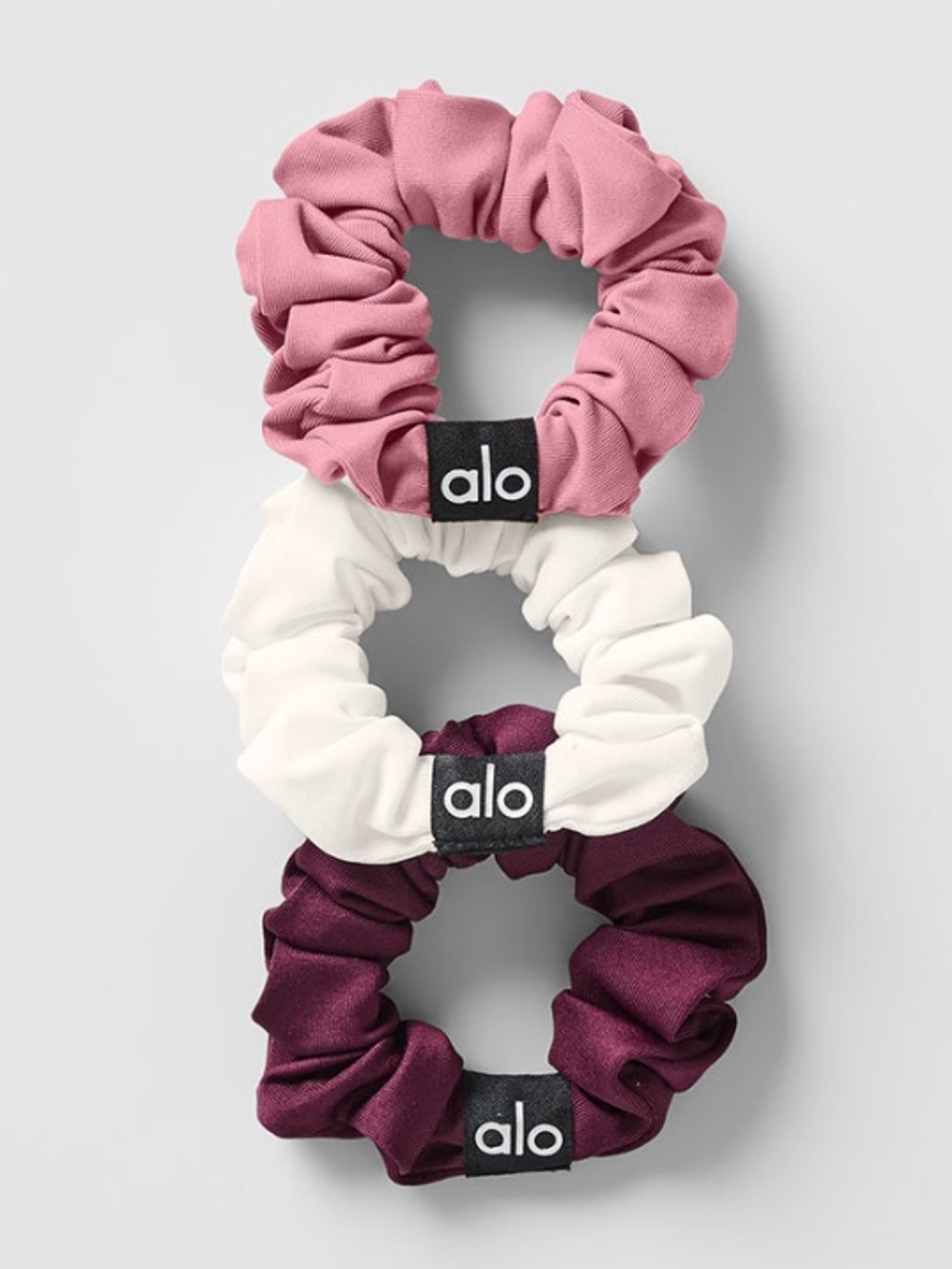 ALO 3-Pack Hair Scrunchies Pink, White & Burgundy